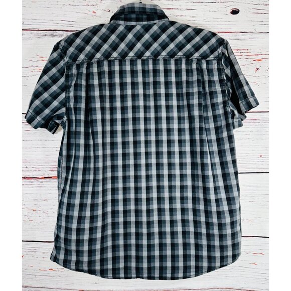 Mossy Oak Mens Black & Gray Plaid Short Sleeve Button-Up Shirt Size M - Picture 2 of 9